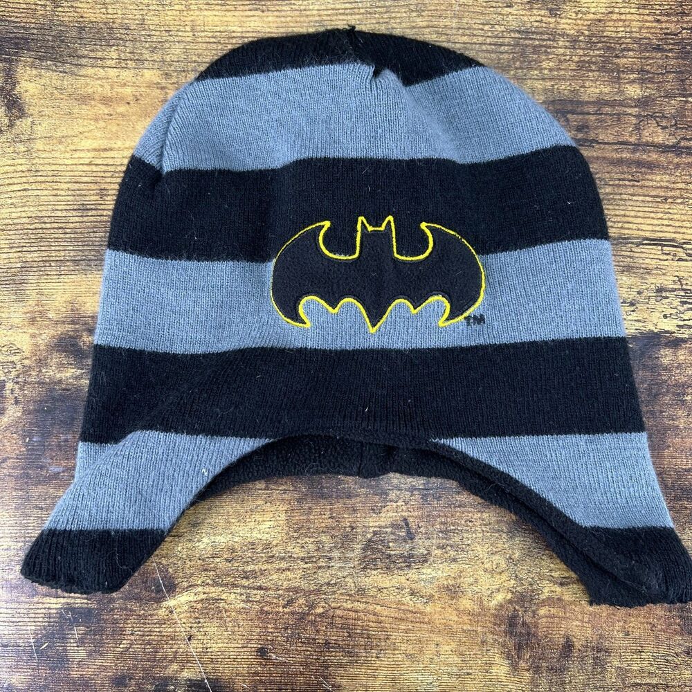 Batman DC Comics Striped Black Gray Beanie Hat Cap